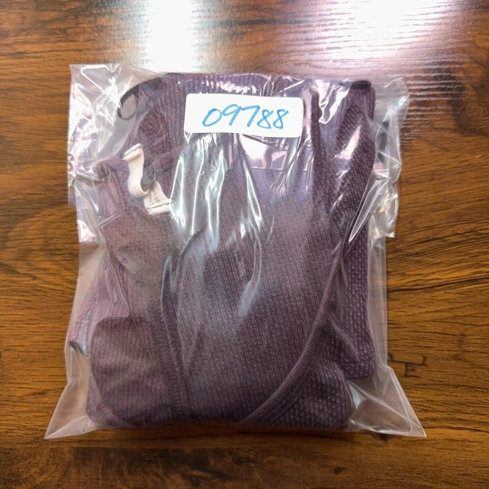 Free People Top Womens L Purple Art School Embroidered Cuff Waffle V Neck Tee‎